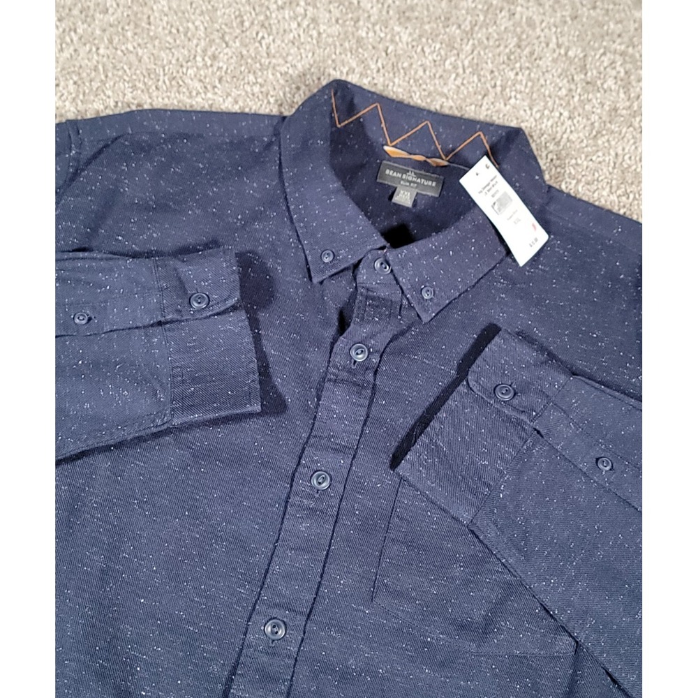 LL Bean Signature Shirt Mens XXL Blue Donegal Woven Flannel 520655 Slim Fit NWT